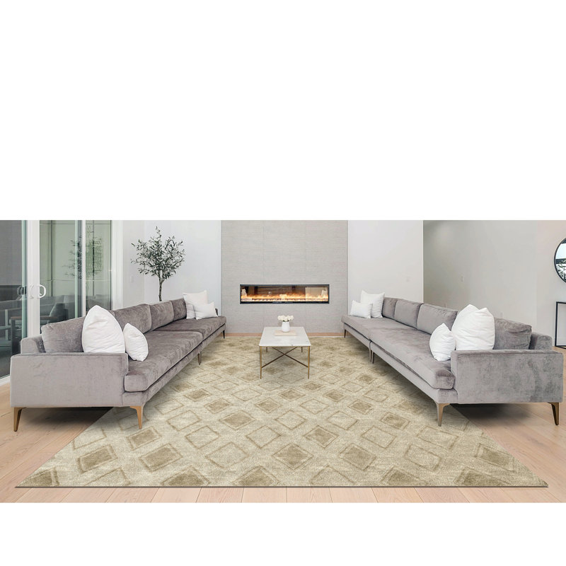 Linen Geometric Area Rug, Rectangle 3' x 5'