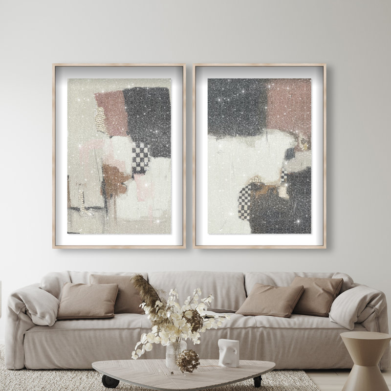 Longing Set Shadowbox Abstract Print by Oliver Gal, Black Frame, 10 x 15, 37"H x 55"W, Natural Oak Shadowbox
