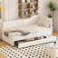 Lit de jour simple en L en velours côtelé, structure de lit tapissier avec 2 tiroirs de rangement, beige-1365723513