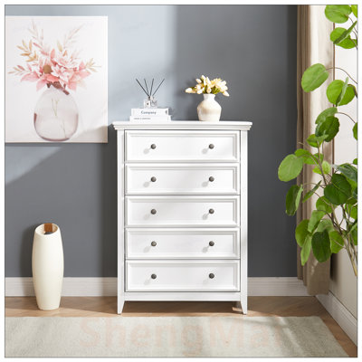 Modern 5-Drawer Dresser with Spacious Storage and Anti-Tipping Safety, Ideal for Living Room and Farmhouse Decor