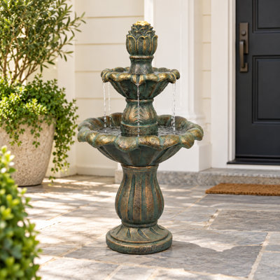 Fontaine de jardin classique à 2 niveaux avec éclairage DEL, fontaine extérieure en résine de 96 cm de hauteur