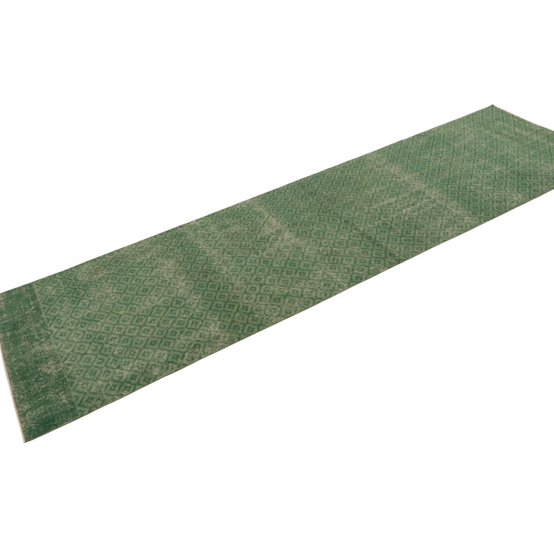 Vintage Turkish Runner Rug, Green With Diamond Patterns – Rug & Kilim