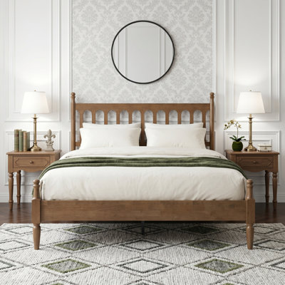 Wichita Queen Size Bed Frame with Headboard & Footboard, Solid Wood Platform Bed, 12 Durable Slatted Base with Metal Legs, Non-Slip & Noise-Free, Barnwood Finish