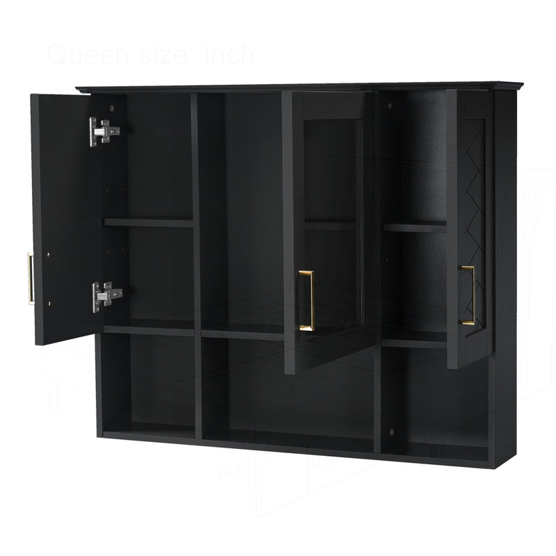 Pharmacie murale 35 pouces 2-en-1 avec tablettes réglables, Black