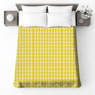 Yellow White Gingham Quilted Bedspread All Sizes