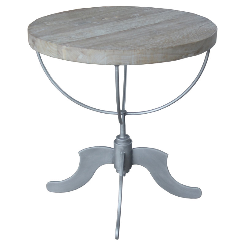 30" Brown Reclaimed Wood and Iron Round Pedestal End Table