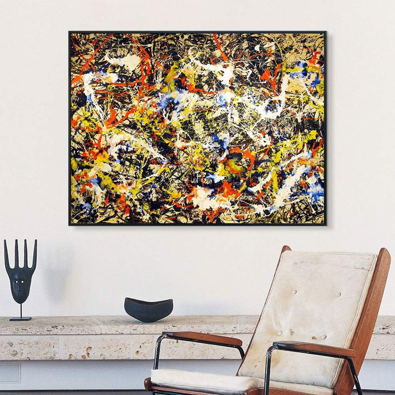 Framed Canvas Giclee Print Art Convergence by Jackson-Pollock Abstract Wall Art Home Decor(Black Colour Slim Frame,28"x40")