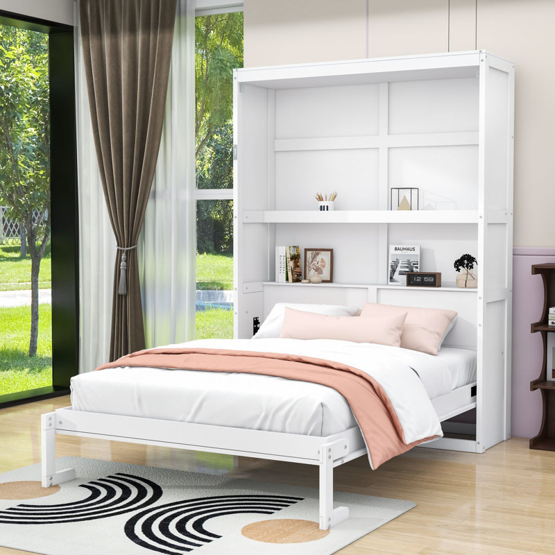 Lit escamotable avec porte-matelas et lattes Murphy, Lit double, Blanc