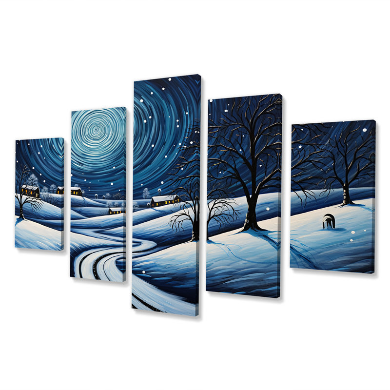 Frosty Pathway Road Into Winter Embrace IV - Art mural à multiples panneaux routiers
