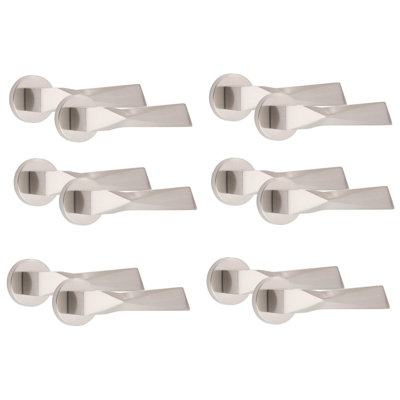 6 Pairs Modern Aura Design Premium Door Handles on Round Rose in Matt Black