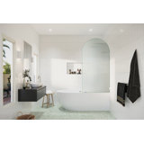 Maven 34 in. x 66.75 in. Frameless Arched Fluted Single Fixed Bath Panel