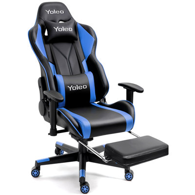 Blue Elephant Adjustable Reclining Faux Leather Swiveling PC & Racing Game Chair with Footrest