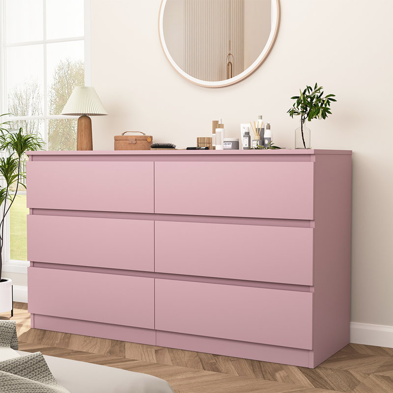Commode double 6 tiroirs, Rose