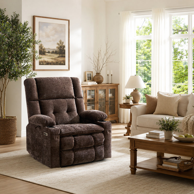 Dual-Motor Electric Lift Massage Heating Recliner with Armrest Storage, Coffee, Tan