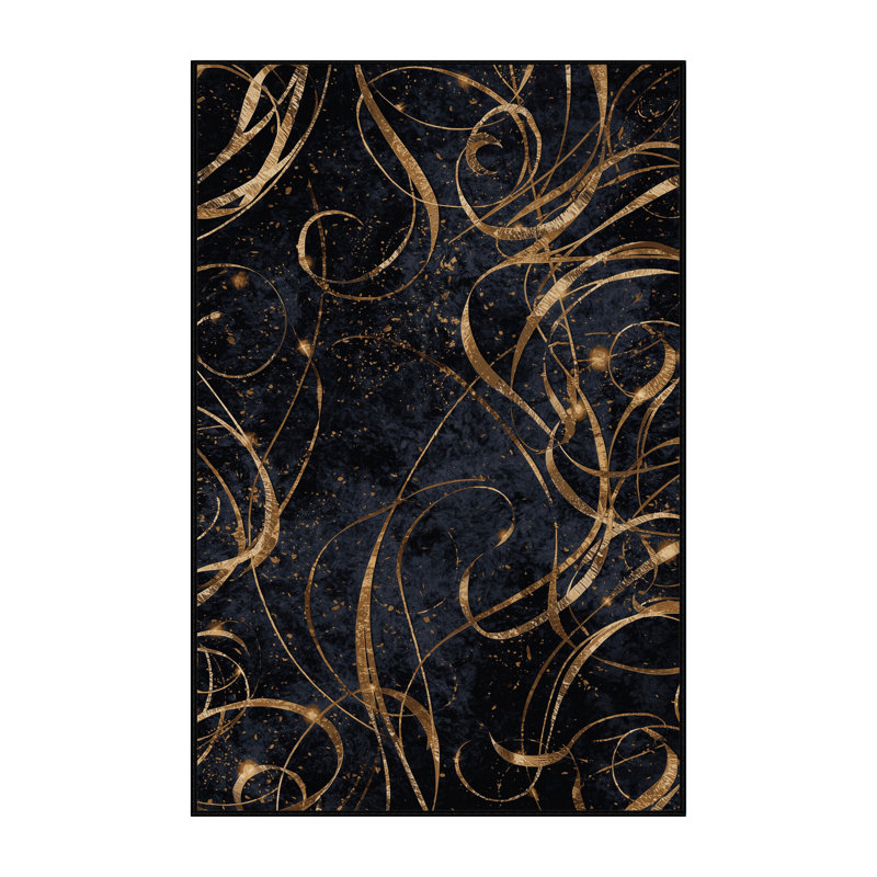 Soft Plush Fifield New Years Modern & Contemporary Abstract Area Rug in Gray – Black Binding, 2x5