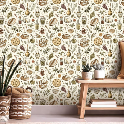 Peel and Stick Wallpaper Contact Paper Italian cuisine Self Adhesive and Removable 24in x 118in(60x300cm)