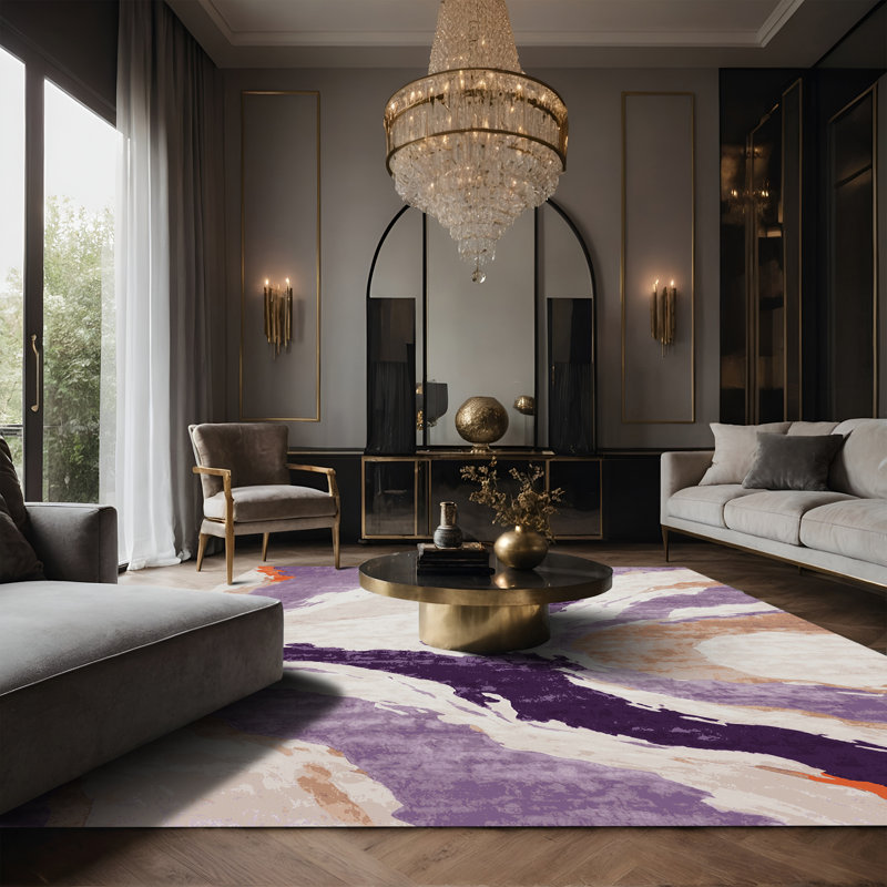 Tapis gris soyeux et moelleux, Rectangle 7 pi x 9 pi