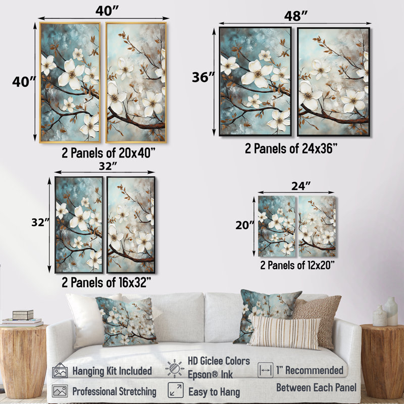 Dogwood Beauties - Art mural traditionnel, Impression encadrée flottante, Black, 36" H x 48" W
