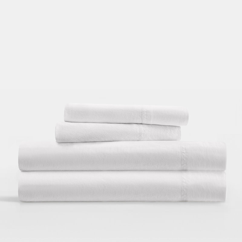 Ensemble de draps en coton uni, Ensemble de draps pour grand lit avec 3 pièces su, Blanc