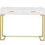 Bureau d'ordinateur 40 po blanc et doré avec 2 tiroirs, bureau à domicile moderne, table d'écriture compacte, bureau de coiffeuse pour petits espaces, structure en métal, style minimaliste
