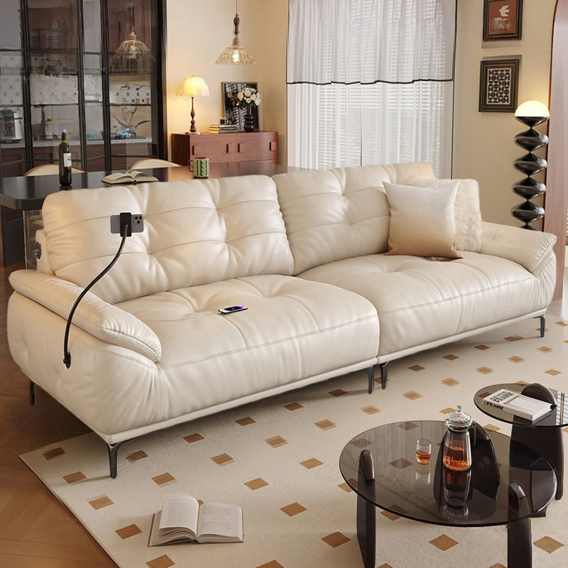 White Genuine Leather Modular Sofa cushion Loveseat