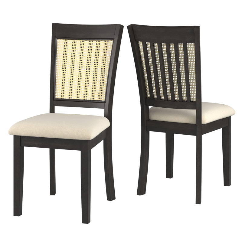 Pulukan Linen Slat Back Side Chair, Black/Beige