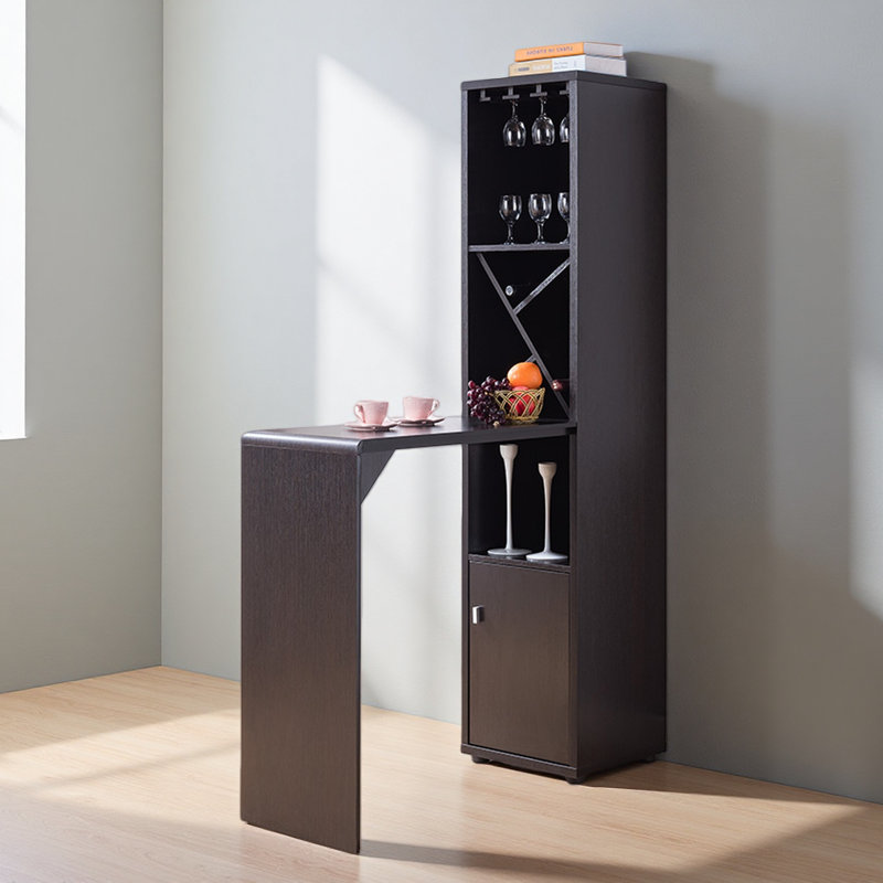 Armoire de bar, armoire de cuisine à longue table avec compartiment pour bouteilles de vin et tablettes ouvertes