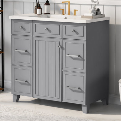 Meuble-lavabo sur pied simple 36 po avec comptoir en céramique Morene