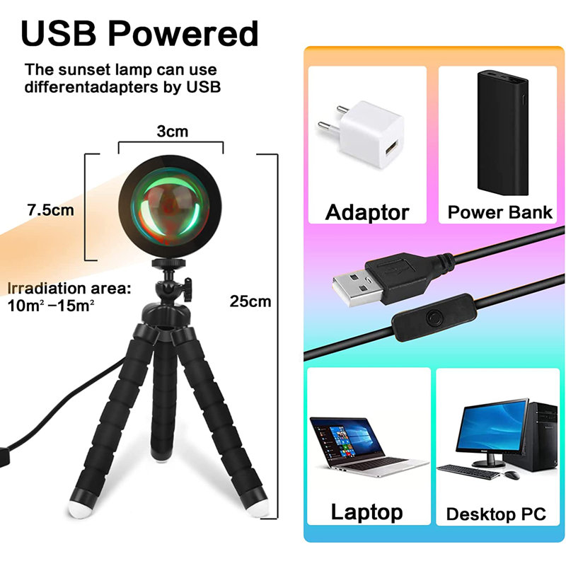 RGB Sunset Projection Lamp Floor Lamp with Flexible Tripod Stand
