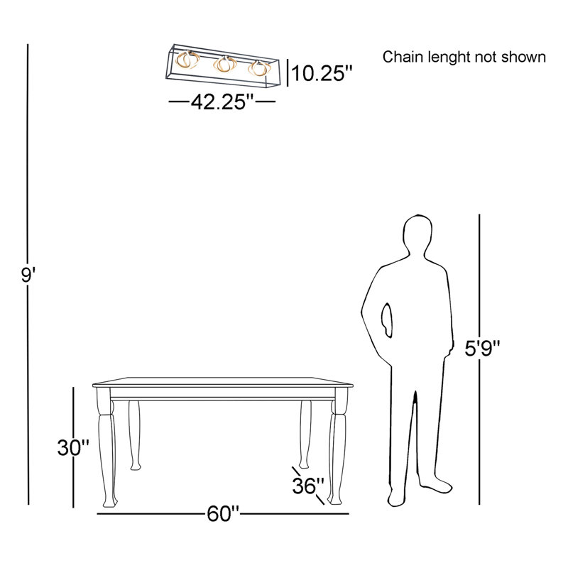 Luminaire suspendu linéaire à 3 lumières à DEL à intensité variable Sinclair 3000K en noir / feuille d'or