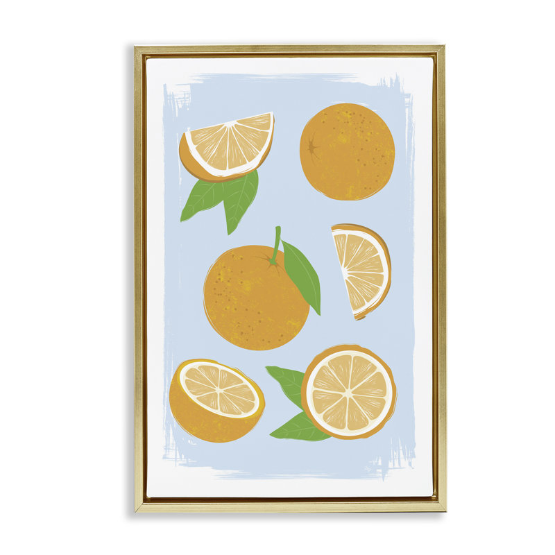 Pastel Summer Oranges Floating Frame, design by Martina Pavlova, 31" H x 21" W, Metallic Gold Floater Frame