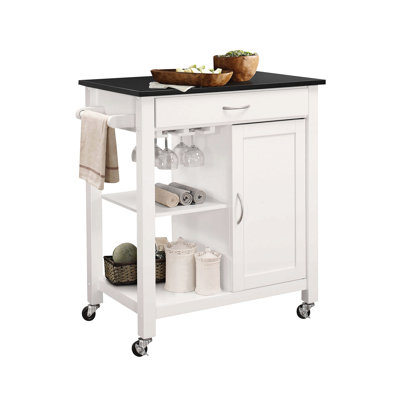 Ottawa Black Wooden Top & White Finish Kitchen Cart