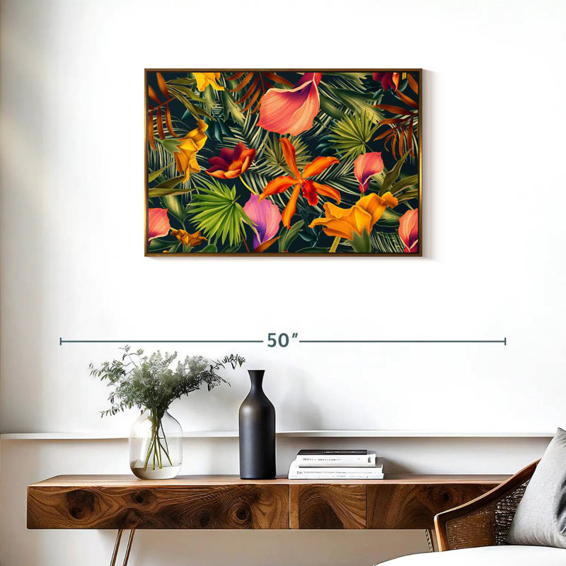 Floral tropical, Cadre flottant doré, 31 po x 21 po