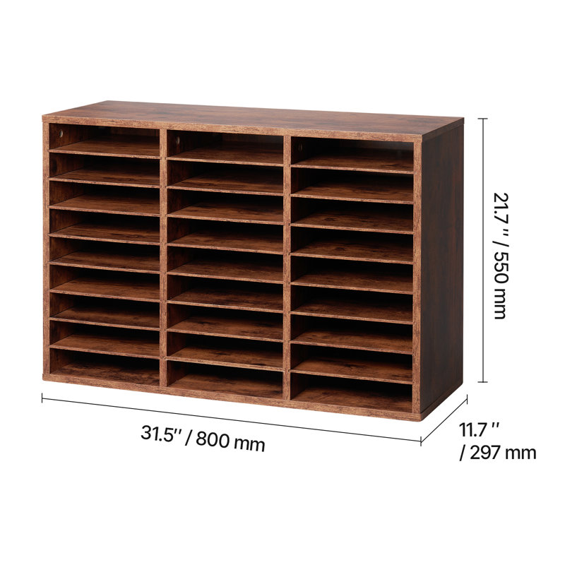 Literature Organizer, 27 Compartments Office Mailbox with Removable Shelves, Wood Mailbox Sorter Particle Board Office Home Classroom Storage, File Sorter for File, Document, Paper, Dark Brown