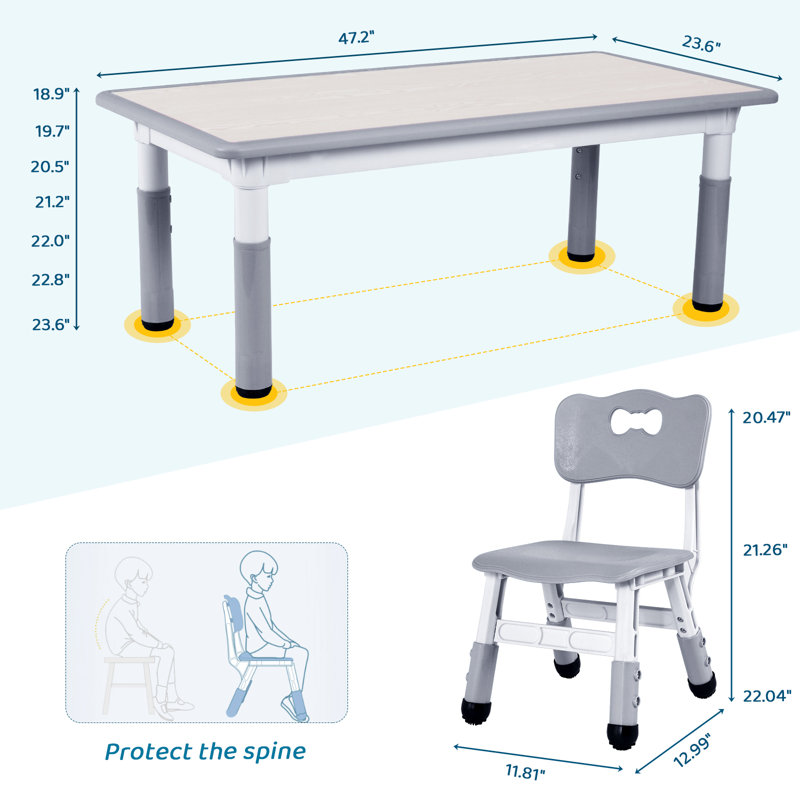 Aarianna Kids 7 Piece Play Or Activity Table and Chair Set, Gray