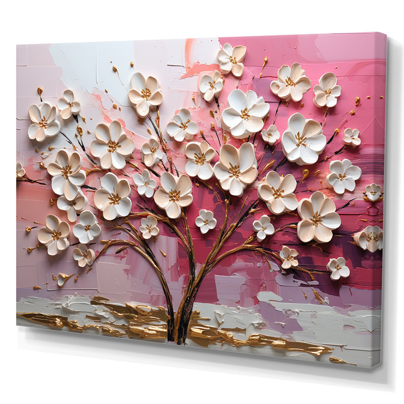Orchidée rose et or jardin de branches II - art mural arbre, Toile tendue, H 30 po x l 40 po x P 1,5 po