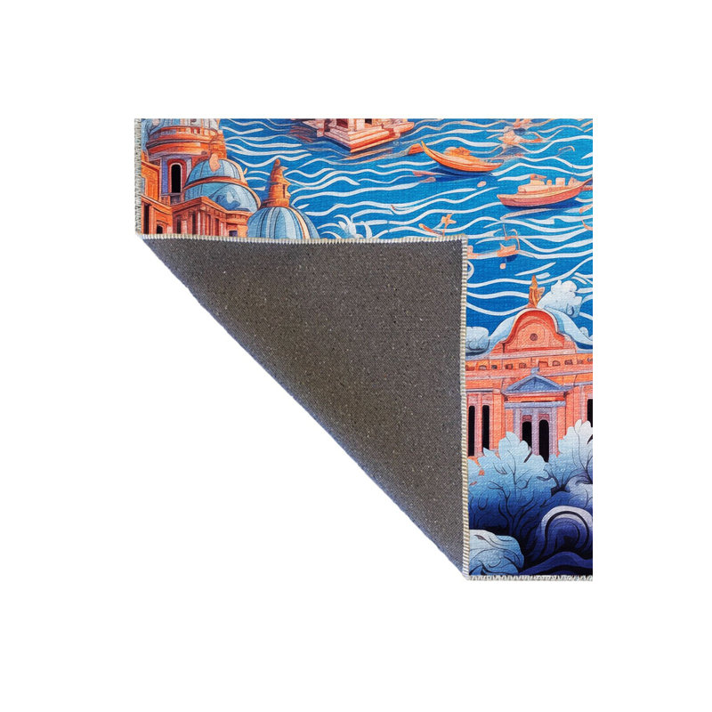 Tapis décoratif rétro à motif de maison de mer Waso, Sous-tapis rectangulaire de 3 pi 3 po x 4 pi 11 po