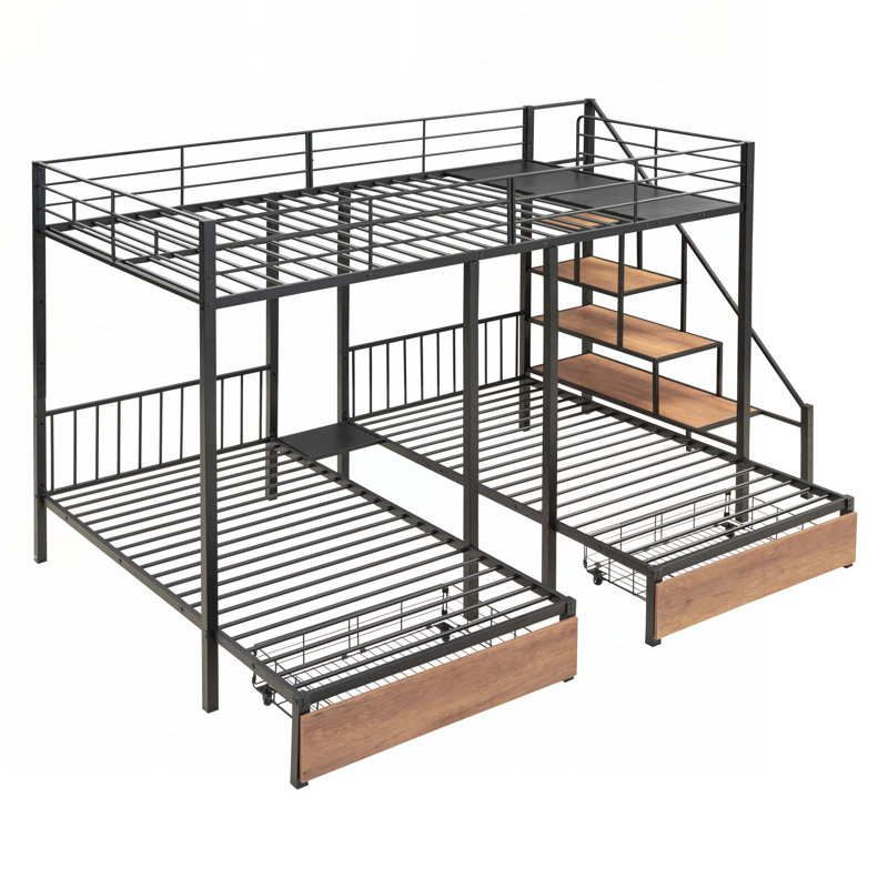 Eindhoven Kids Full Over Twin & Twin Bunk Bed with Drawers, Black
