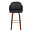 Tabouret de bar à hauteur fixe en bois de noyer et similicuir noir avec repose-pieds rond chromé - ensemble de 2-380747983