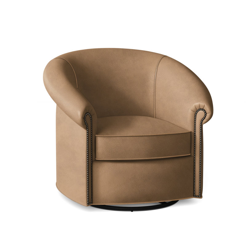 Stellan Leather Swivel Barrel Chair, Aline Fumo Genuine Leather, Nickel, Swivel Glider