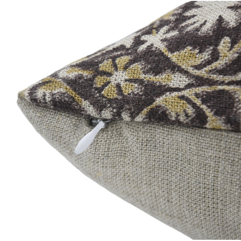 Linen Pillow Cover, 14" x 36", White/Brown Floral 3, Rectangular