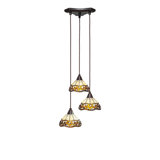Europa 3 Light Cord Cluster Pendalier Shown In Dark Granite Finish With 7" Roman Jewel Art Glass