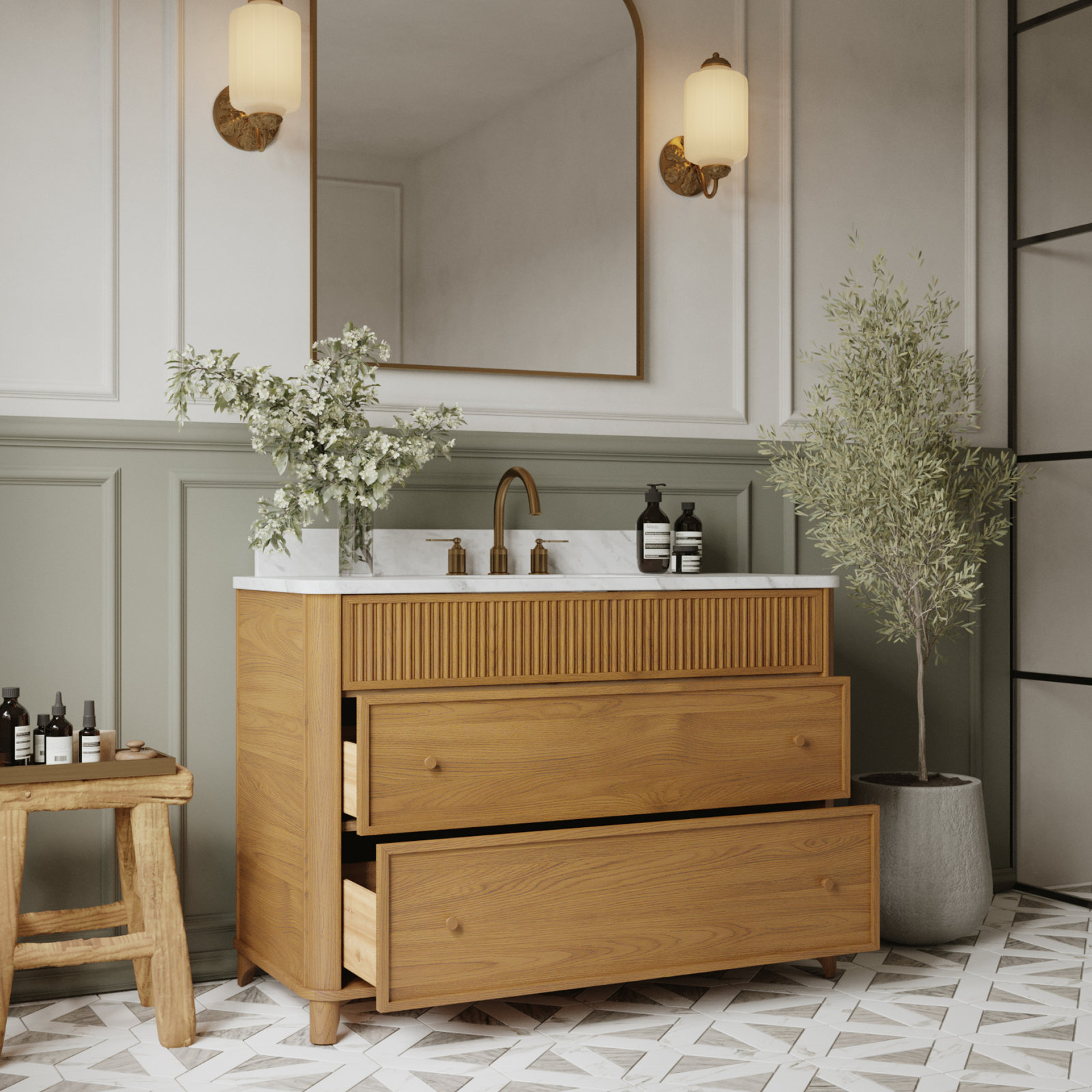 Kennedy Oak Single Bathroom Vanity, 48", Enhanced Natural Oak