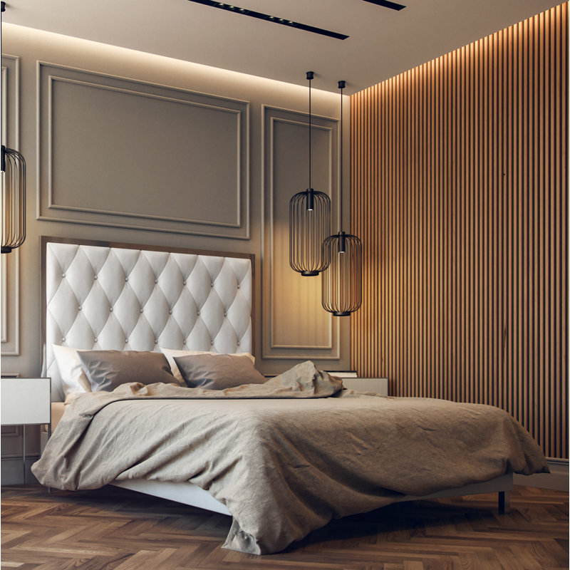 Lit tapissier Altarik, Blanc, Grand