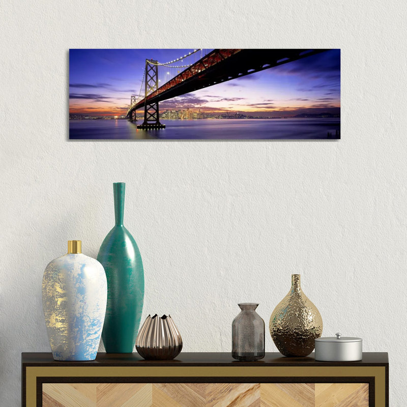 Twilight, Bay Bridge, San Francisco, California, USA by Panoramic Images - Wrapped Canvas Panoramic Print