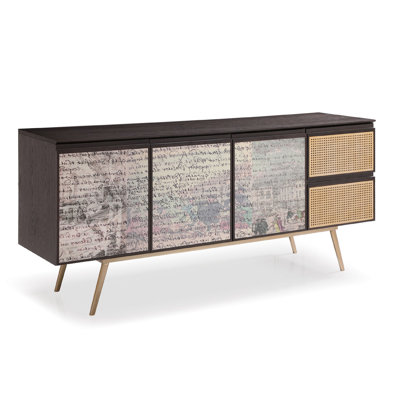 Buffet Cid Pevo, gris cendré fumée, 71 pouces, 3 portes