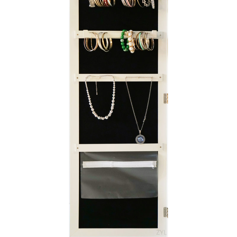 Armoire à bijoux pleine grandeur à miroir pivotant à 360 °, Blanc