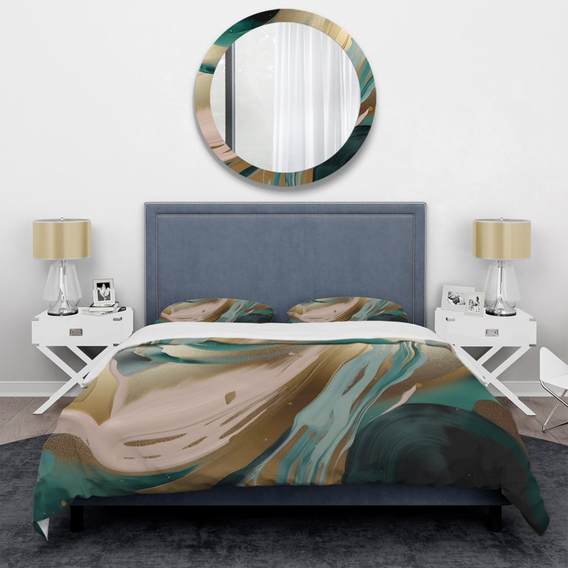 Ensemble de housse de couette en microfibre / polyester marbré doré et vert Euphoria V