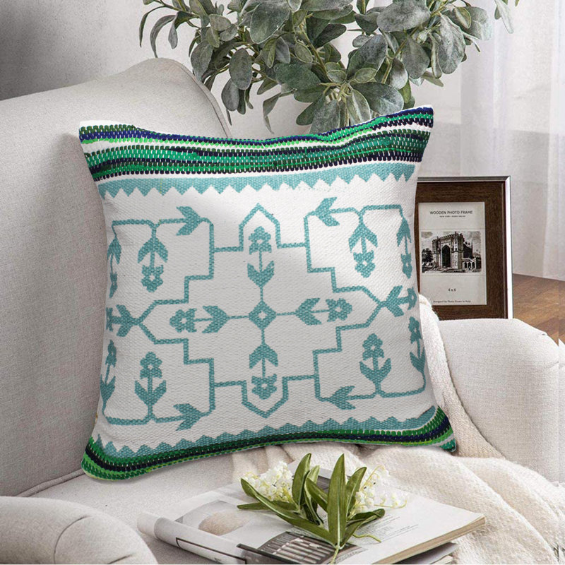 Coussin décoratif en mélange de coton texturé à motif géométrique éclectique, Housse de coussin seulement - sans coussin