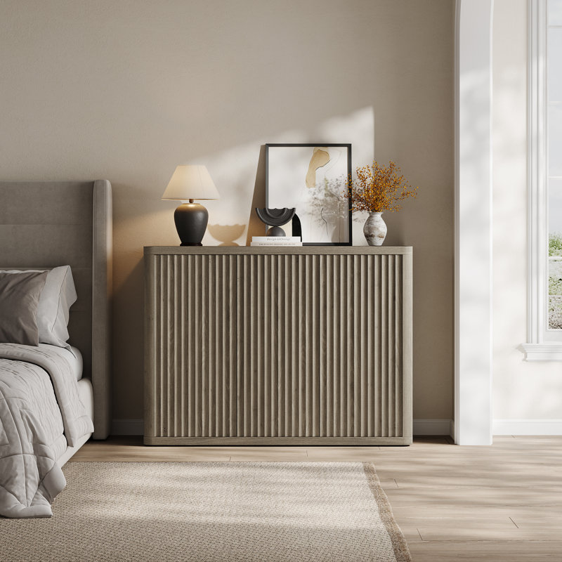 Cesiro 46.65'' W Sideboard With 3 Fluted Doors And Adjustable Shelves, Gray Alder